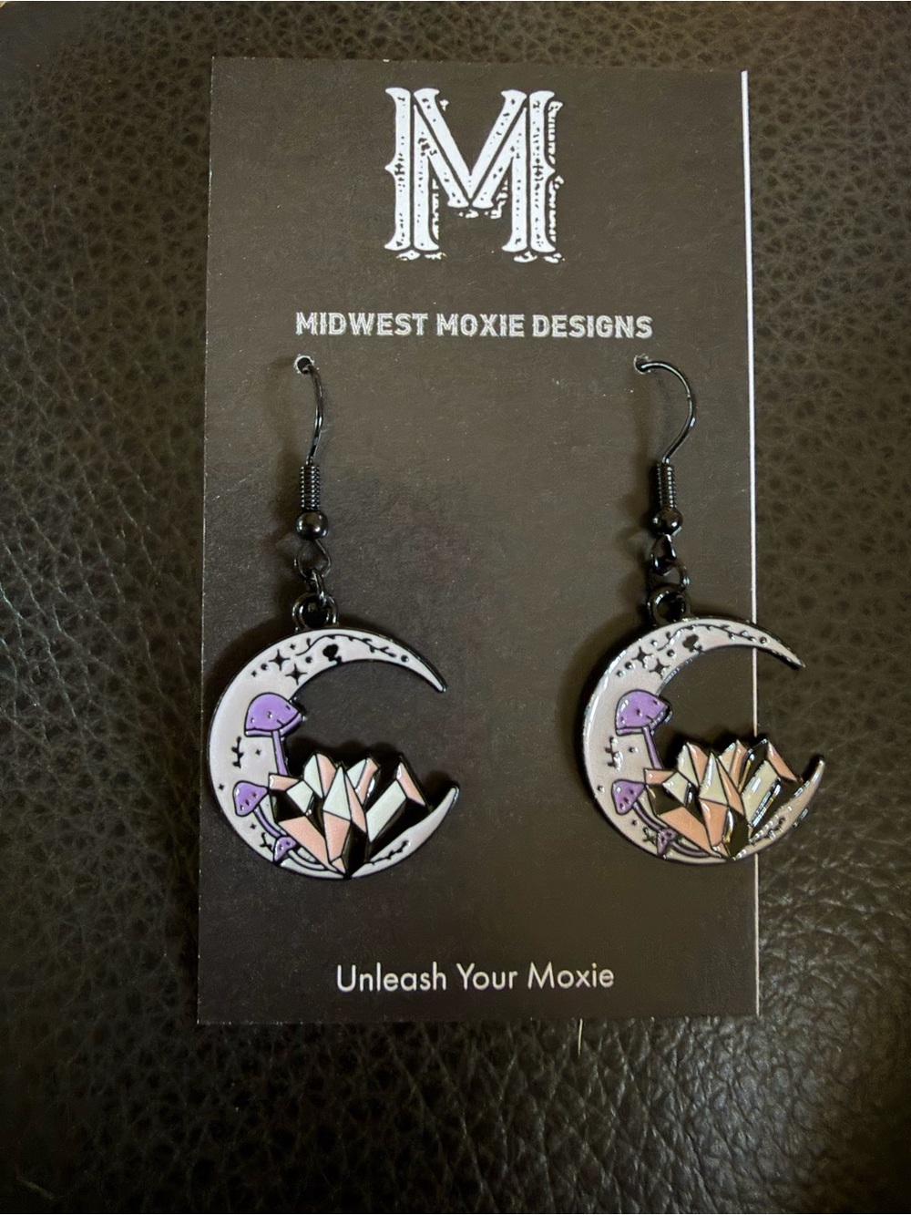 Moon & Crystals Drop Earrings - Lavender and Gold Accents